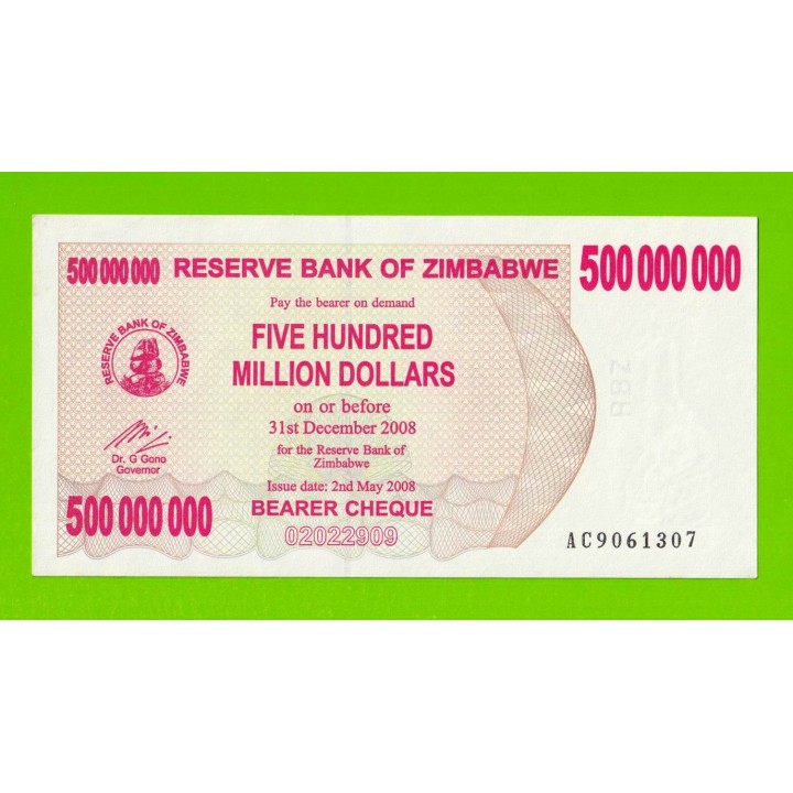 Зимбабве - 500000000 / 500 миллионов долларов - 2008 (AC) - aUNC!!!