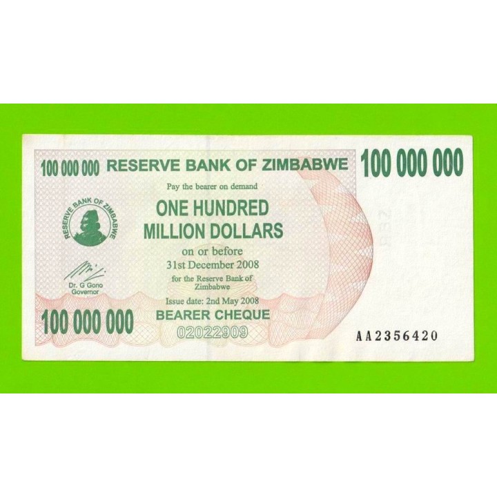 Зимбабве - 100000000 / 100 миллионов долларов - 2008 (AA)