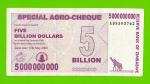 Зимбабве - 5000000000 / 5 миллиардов долларов - 2008 (AD)