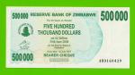 Зимбабве - 500000 долларов - 2007 - UNC!!!
