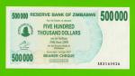 Зимбабве - 500000 долларов - 2007 - UNC!!!