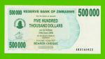 Зимбабве - 500000 долларов - 2007 - UNC!!!