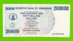 Зимбабве - 250000000 / 250 миллионов долларов - 2008 (AA)