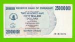 Зимбабве - 250000000 / 250 миллионов долларов - 2008 (AB)