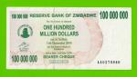 Зимбабве - 100000000 / 100 миллионов долларов - 2008 (AA)