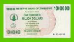 Зимбабве - 100000000 / 100 миллионов долларов - 2008 (AA)