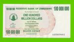 Зимбабве - 100000000 / 100 миллионов долларов - 2008 (AA)