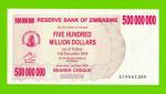 Зимбабве - 500000000 / 500 миллионов долларов - 2008 (AC) - aUNC!!!