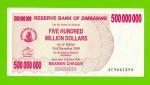 Зимбабве - 500000000 / 500 миллионов долларов - 2008 (AC) - aUNC!!!