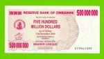 Зимбабве - 500000000 / 500 миллионов долларов - 2008 (AC) - aUNC!!!