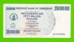 Зимбабве - 250000000 / 250 миллионов долларов - 2008 (AA)