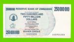 Зимбабве - 250000000 / 250 миллионов долларов - 2008 (AA)