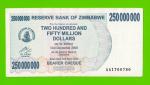 Зимбабве - 250000000 / 250 миллионов долларов - 2008 (AA)
