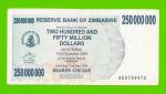 Зимбабве - 250000000 / 250 миллионов долларов - 2008 (AB)