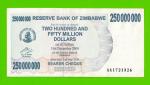 Зимбабве - 250000000 / 250 миллионов долларов - 2008 (AA)