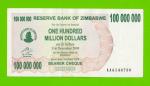 Зимбабве - 100000000 / 100 миллионов долларов - 2008 (AA)