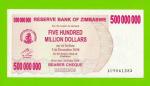 Зимбабве - 500000000 / 500 миллионов долларов - 2008 (AC) - UNC-!!!