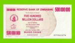 Зимбабве - 500000000 / 500 миллионов долларов - 2008 (AC) - UNC-!!!