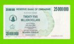 Зимбабве - 25000000 / 25 миллионов долларов - 2008 (AA)