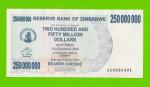 Зимбабве - 250000000 / 250 миллионов долларов - 2008 (AA)