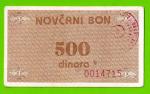 Босния и Герцеговина (Travnik, Novi Travnik, Vitez - ?) - 500 динаров - 1992 - XF!!!