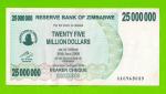 Зимбабве - 25000000 / 25 миллионов долларов - 2008 (AA)