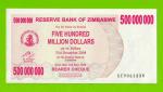 Зимбабве - 500000000 / 500 миллионов долларов - 2008 (AC) - aUNC!!!