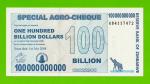Зимбабве - 100000000000 / 100 миллиардов долларов - 2008 (AB) - UNC!!!