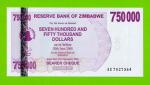 Зимбабве - 750000 долларов - 2007 (AE) - UNC!!!