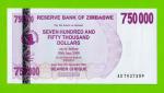 Зимбабве - 750000 долларов - 2007 (AE) - UNC!!!
