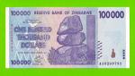 Зимбабве - 100000 долларов - 2008 (AA) - aUNC!!!