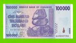 Зимбабве - 100000 долларов - 2008 (AA) - XF+!!!