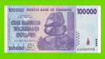 Зимбабве - 100000 долларов - 2008 (AA) - aUNC!!!