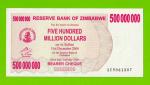 Зимбабве - 500000000 / 500 миллионов долларов - 2008 (AC) - aUNC!!!